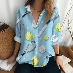 Women's Blouses Harajuku Style Shirt Spring And Autumn High -quality Female Fashion Button Tennis 3D Printed Long -sleeved