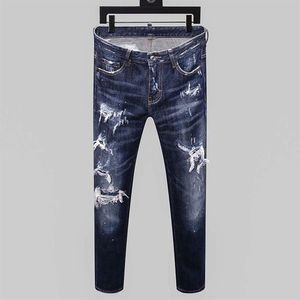 mens jeans denim blue skinny ripped pants version Navy old fashion Italy style273S