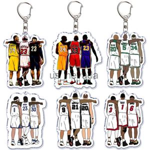 Keychains Lanyards Stora basketspelare Akryl Keychain Transparent dubbelsidig nyckel Key Ringkedjor för väskan Accessories Gift J230724