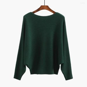 Maglioni delle donne 2023 Autunno Inverno Lavorato A Maglia Collo Slash Casual Solido Maglione Completo Femminile Copertura Allentata Manica A Pipistrello Pullover