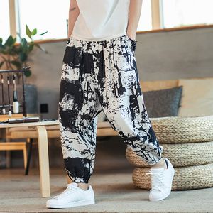 Erkekler Pantolon Erkek Harem Joggers Baskılı Drawstring Dropcrotch Pantolonlar Sonbahar Gevşek Sokak Giyim Pamuk Keten Sıradan 230724