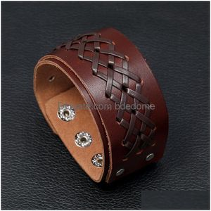 Bangle Braid Lace Bandage Diamond Leather Cuff Mtilayer Wrap Button Bracciale regolabile Wristand For Men Women Fashion Jewelry Drop De Dhtef