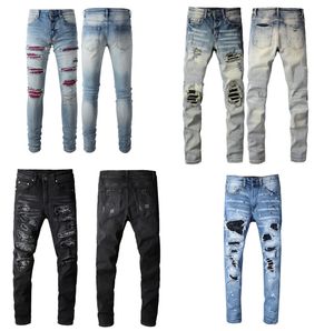 Jeans firmati da uomo Jeans da donna Pantalone denim di alta qualità Pantalone biker strappato strappato Patchwork strappato per pantaloni Trend Hombre lettera moderm plaid peso medio