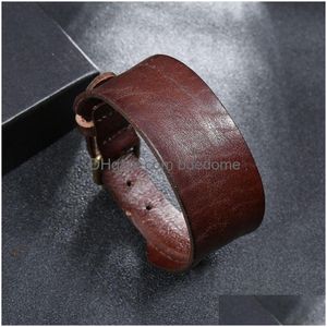 Bangle steampunk prosty szeroki skórzany mankiet retro pin Bransoletka Bransoletka dla mężczyzn dla mężczyzn mody biżuterii upuszczenie bransoletki dh6yj