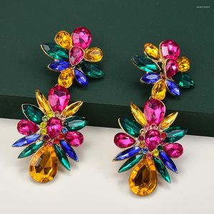 Baumelnde Ohrringe, bunte Strass-Blumen, luxuriöser Schmuck für Frauen, Kristall-Statement-Tropfen-Geschenk