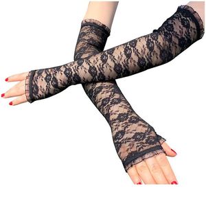 Rękawiczki bez palców 40 cm przezroczyste koronkowe kobiety czarne czerwone białe moda wiosenna panna młoda y długie rękodzie