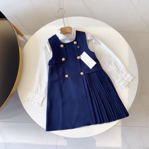 girls dress girl skirt baby clothes Long sleeved Two piece set Lace Metal buttons top brand spring Autumn Winter fasion dresses