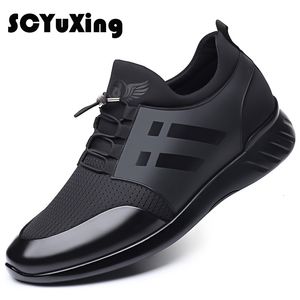 Scarpe eleganti 2023 Qualità da uomo Lycra Pelle di mucca Marca 5CM Crescente British Summer Black Man Casual Altezza 230724