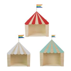 Hooks & Rails Wooden Circus Chalet Shaped Storage Rack Kids Room Decoration Floating Wall Shelf Display Hanging Shelving Childrens237k