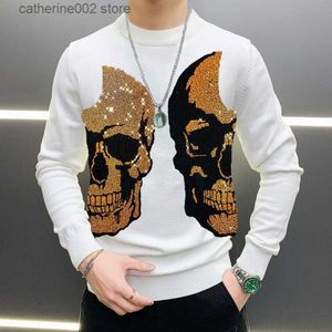 Herrtröjor Nya kashmir Pullover Slim Fit Sparkling Field Skull Head Europe och America Fall Men's Sweater Luxury Winter Brand T230724