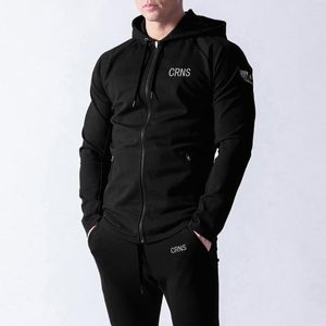 Men's Hoodies Gym Men Spring Sports Tops Casual Exercise Cotton Elastic Hooded Zipper Printed Sweatshirt Coat