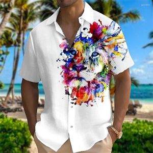 Mäns casual skjortor lejon färgglada mode djur 3d tryck hawaiiansk skjorta dagligen caucal män sommar hiphopkläder