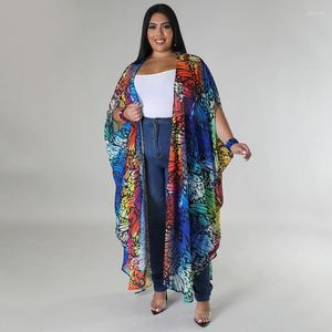 Oberbekleidung Plus Größe Frauen Kleidung Große frauen Mantel Chiffon Gedruckt Mode Lässig Schal Strickjacke Lange Outwears Weibliche Kleidung