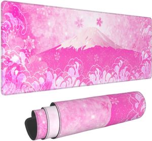 Japanese Wave Pink Cherry Blossom Mouse Pad XL Large Non Slip Rubber Mousepad Stitched Edges Desk Pad Mice Pad 31.5X11.8 In