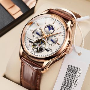 Armbandsur Lige Mens Watches Automatisk mekanisk klocka Sportklocka Läder Casual Business Retro Wristwatch Relojes HOMBRE 230724