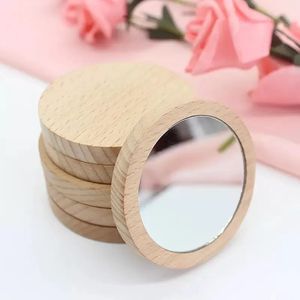 Holz kleiner runder Spiegel tragbarer Taschenspiegel Holz Mini Make -up Mirror Hochzeitsfeiern Bevorzugung Geschenk Custom Logo