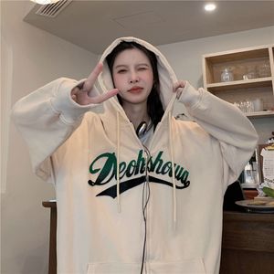 Kadın Hoodies Sweatshirts y2k Zip up Tepeli Hoodie Harajuku Mektubu Kadınlar İçin Nakış Kıyafetleri Uzun Kollu Büyük Boy Kore Günlük Şık En İyi Sokak Giyim 230724