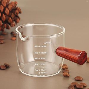 Water Bottles 40/75/80/150ml Wood Handle Glass Espresso Measuring Cup Double/Single Mouth Milk Jug Coffee Supplies Clear Kitchen Measure Mug