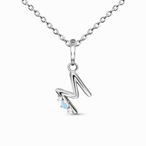 Hot sale S925 sterling silver letter M inlaid with moonstone pendant necklace for women's exquisite fashion versatile jewelry