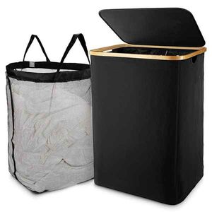 Storage Baskets Laundry Basket With Lid Black Removable Bag Sorter For Bathroom Bedroom 230725