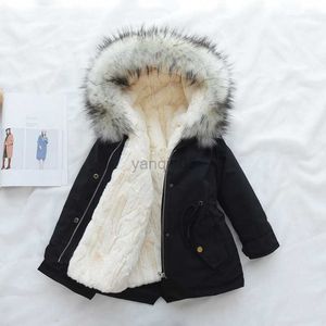 Down Coat 2023 -30 Degree Girl Winter Parkas Big Fur Collar Plus Velvet Faux Rabbit Fur Girl Jacket Coat 4-14 Years Kids Teenage Outerwear HKD230725