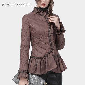 Piumino da donna Elegante piumino a sirena da donna 2021 Inverno Nuovo caldo leggero Piumino imbottito in piuma d'anatra bianca Giacche casual corte sottili HKD230725