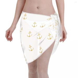 Costumi da bagno da donna Bianco Golden Anchor Kaftan Sarong Beach Wear Abito da donna sexy Bikini Cover Up