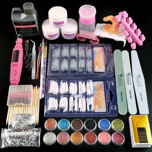 Nagellack coscelia akryl nagelsats akryl glitterpulver med akryl flytande manikyr set nagelkonst verktyg kit falska nagelpetsar nagelborr 230725