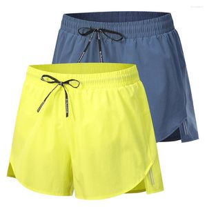 Kör shorts mäns snabbtorkande fitness gul nylon spandex utomhus sport träning träning kroppsbyggande gym