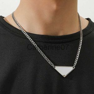 Pendant Necklaces Vintage Punk Black Triangle Letter Pendant Necklace for Women Men Fashion Stainless Steel Geometry Chain Chokers Hip Hop Jewelry J230809