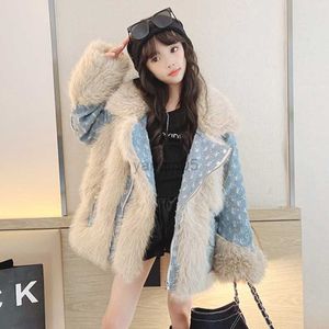 Piumino invernale Cappotto di pelliccia per ragazze Denim Patchwork Moda spesso caldo sciolto Giacche per bambini adolescenti Streetwear Capispalla casual 12 13 anni HKD230725