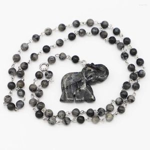 Catene Natural Black Glitter Stone Perline rotonde Scultura Ciondolo elefante Collana Charms Gioielli catena maglione fai da te Regalo all'ingrosso 3 pezzi