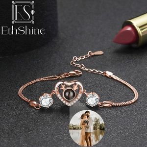 Cuff Ethshine 925 Серебряный серебряный проекция PO Браслет индивидуальные памятные персонализированные браслетные ювелирные изделия женского юбилейного подарка 230725