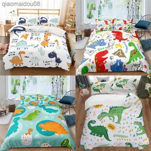 Conjunto de roupa de cama de poliéster com estampa de dinossauro bonito para crianças capas para meninos conjunto de roupa de cama para adolescentes conjunto de cama king size L230704