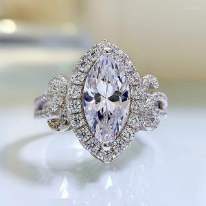 Cluster Rings S925 Silver Crown Ring 6 13mm Group Set Horse Eye Diamond Handdress Wedding