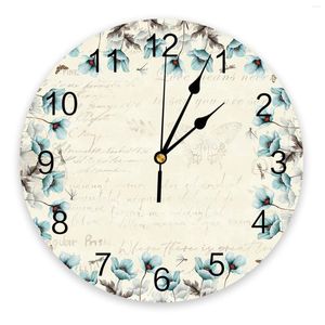 Relógios de parede Tulipa Azul Flores Relógio Grande Cozinha Moderna Sala Redonda Quarto Silencioso Relógio Pendurado