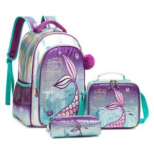 Schultaschen BIKAB Schulrucksack Mädchen 16 Zoll Mädchen Schule Pailletten Rucksack mit Lunchbox Rucksack Damen Mädchen Schulbedarf Set Taschen 230725