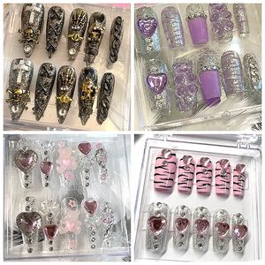 False Nails Handmade Y2K Cute False Nails Tips Glitter Press On Nail Reusable Long Coffin Ballet Acrylic Fake Nail With Glue 230725