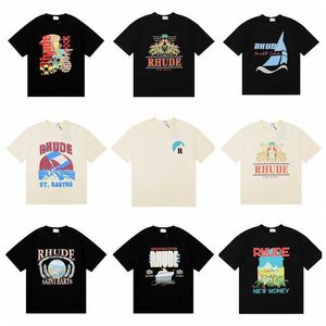 Rhude Trend Brand Tshirt Men Men Best QualityTシャツレタープリントTシャツ夏スタイルトップファッションルーズコットンTシャツTNHL