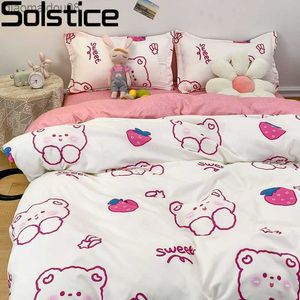 Solstice Home Textile Weiß Rot Cartoon Bär Bettbezug Flachbettlaken Fall Junge Kind Teenager Mädchen Schlafzimmer Bettwäsche Bettwäsche Set L230704