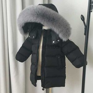 Вниз пальто детская одежда мальчики и девочки с длинной курткой густой лыжной куртки HKD230725
