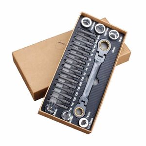 Tornavida 23pcs Çok Fonksiyonlu Cırcır Spanner Set Esnek Kafa Cırcır Çift Kutu Anahtar Bitleri Oto Onarma Aracı 230724