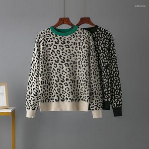 Kadın Sweaters Sonbahar Kış Örme Süveter Kadınlar Büyük Boyu Leopard Jacquard Jumper Moda Elastikiyeti Yün Karışımları Külkü