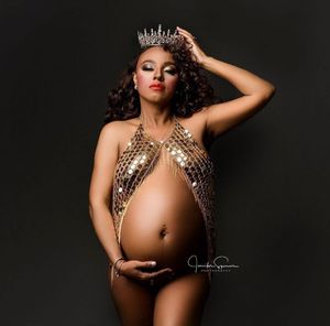 Moderskapsklänningar Sexig moderskapspografi Props Moderskapsklänningar för Po Shoot Pregnancy Dress Godinna Crystal Crown Pannband Tillbehör 230724