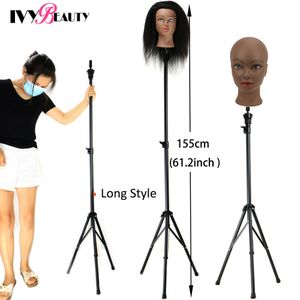 Perkstativ 155 cm Långt mannequin Wig Head Stativ Stand Holder For Cosmetology Frisörande huvud Justerbar perukstativ Tipod för skyltdocka Wig 230724