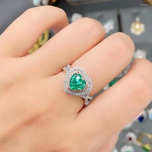 Cluster Rings 2023 S925 Silver Imported High Carbon Diamond Paraiba Green 8 Heart Shaped Ring Seller For Women