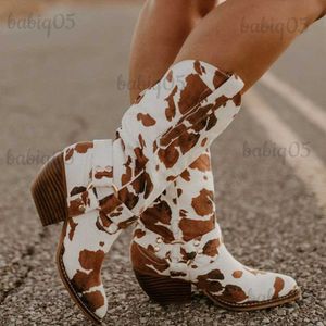 Botas AOSPHIRAYLIAN, botas vaqueras Vintage para mujer, moda 2023, patrón de vaca elegante con manchas, vaquera, pantorrilla, zapatos de mujer occidental babiq05