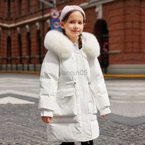Płaszcz w dół zima moda dla dzieci w dół Długie płaszcz dziewcząt wodoodporna z kapturem kurtka średnia i duże dzieci grube zimowe ubrania HKD230725
