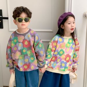 Hoodies Sweatshirts Frühlingsdesign bunte Blumen-Sweatshirts im koreanischen Stil für Kinder von 1–7 Jahren, Jungen und Mädchen, lässige, lockere Pullover 230725