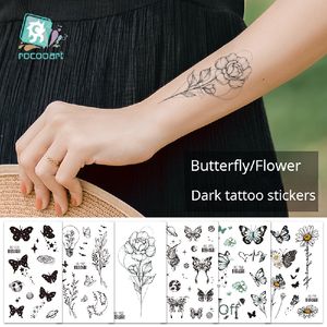 Nuovo adesivo per tatuaggi freschi a farfalla piccola Adesivo per tatuaggi temporanei personalizzato in bianco e nero retrò impermeabile 60 * 105 mm